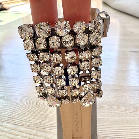 Stuart Weitzman Suede Stiletto Heel Rhinestone Waterfall Sandals | Blue 8.5 - Picture 5 of 8